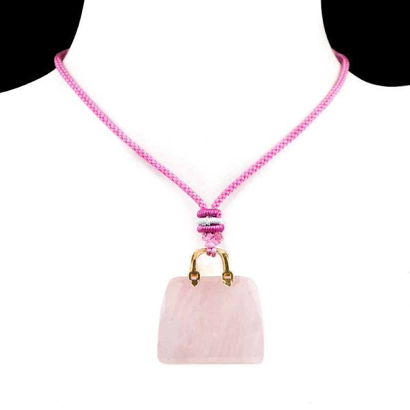 Natural Crystal Handbag Shape Pendant, Agate Stone Mini Bag Ornament Woven Rope Sweater Chain Accessory, Multi Material Decorative Pendant