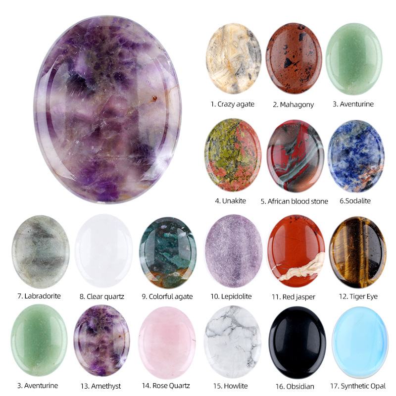 Natural Crystal Thumb Stone Oval Palm Worry Stone Gua Sha Massage Gemstone 35x45mm26022106