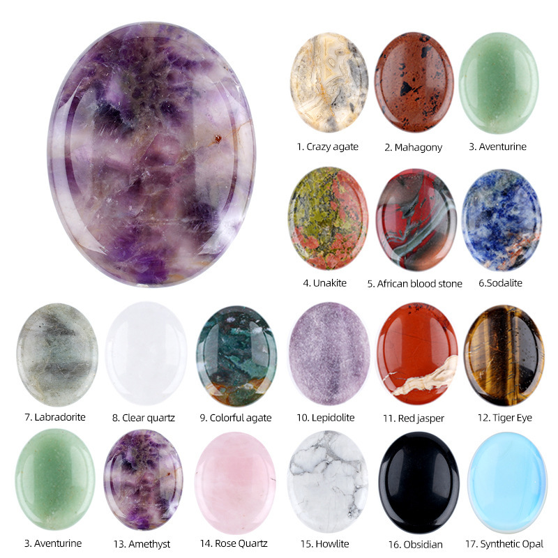 Natural Crystal Thumb Stone Oval Palm Worry Stone Gua Sha Massage Gemstone 35x45mm26022106