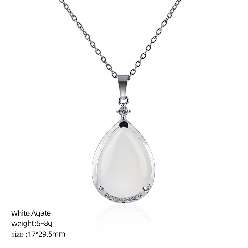 Natural Crystal Teardrop Pendant Necklace, Water Drop Gemstone Inlay Chain Necklace for Daily Wear or Gift
