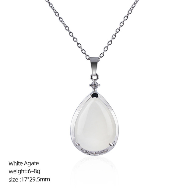 Natural Crystal Teardrop Pendant Necklace, Water Drop Gemstone Inlay Chain Necklace for Daily Wear or Gift