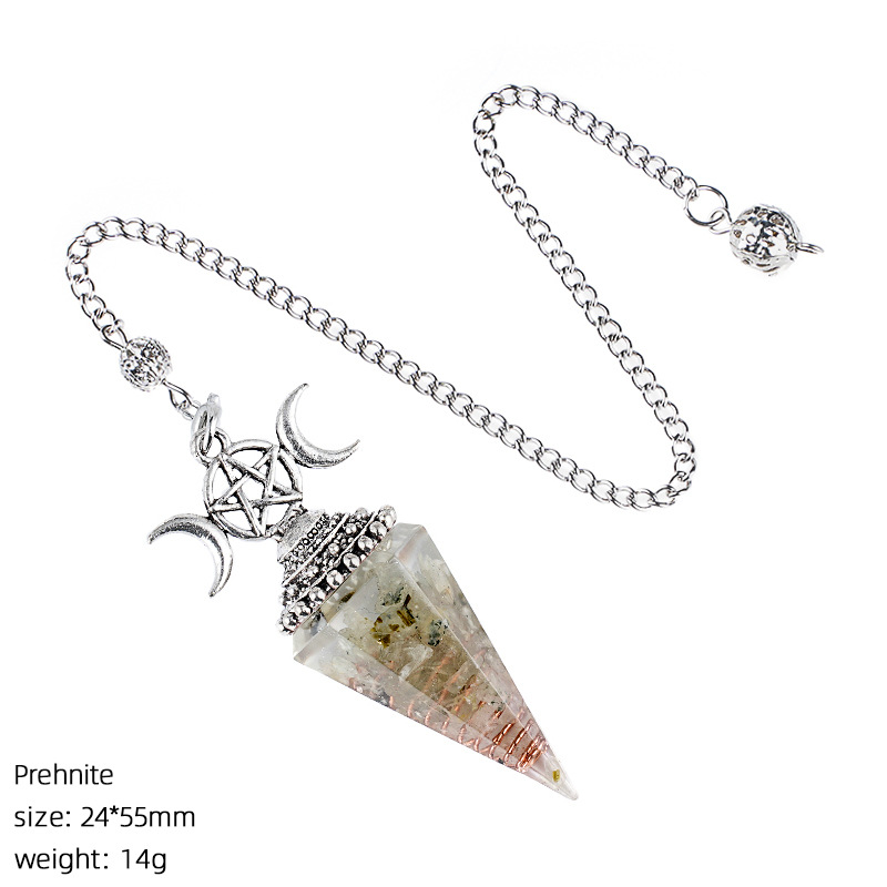 Natural Crystal Pendulum Pendant Vintage Triple Moon Divination Dowsing Pendulum Necklace Resin Chakra Meditation Jewelry
