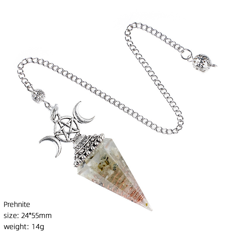 Natural Crystal Pendulum Pendant Vintage Triple Moon Divination Dowsing Pendulum Necklace Resin Chakra Meditation Jewelry