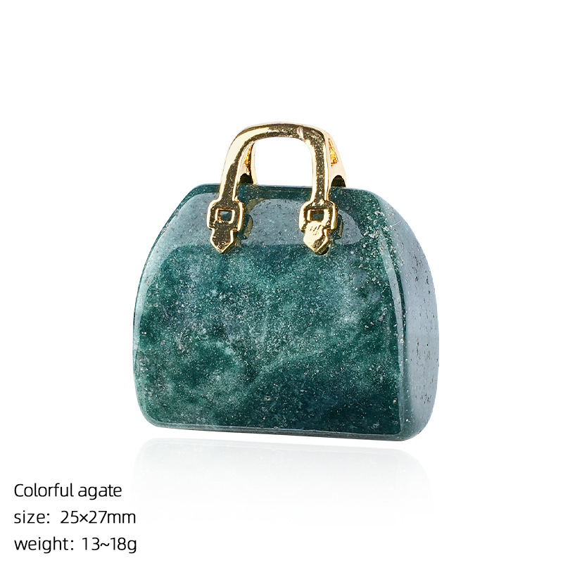 Natural Stone Mini Handbag Pendant, Agate Crystal Bag Charm for Necklace, DIY Decoration or Display Piece