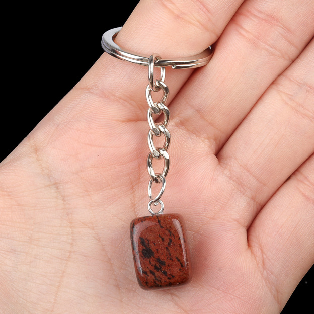 Natural Crystal Rectangle Keychain, Irregular Stone Block Key Ring Charm for DIY Accessories, Bag Decoration and Everyday Carry Gift