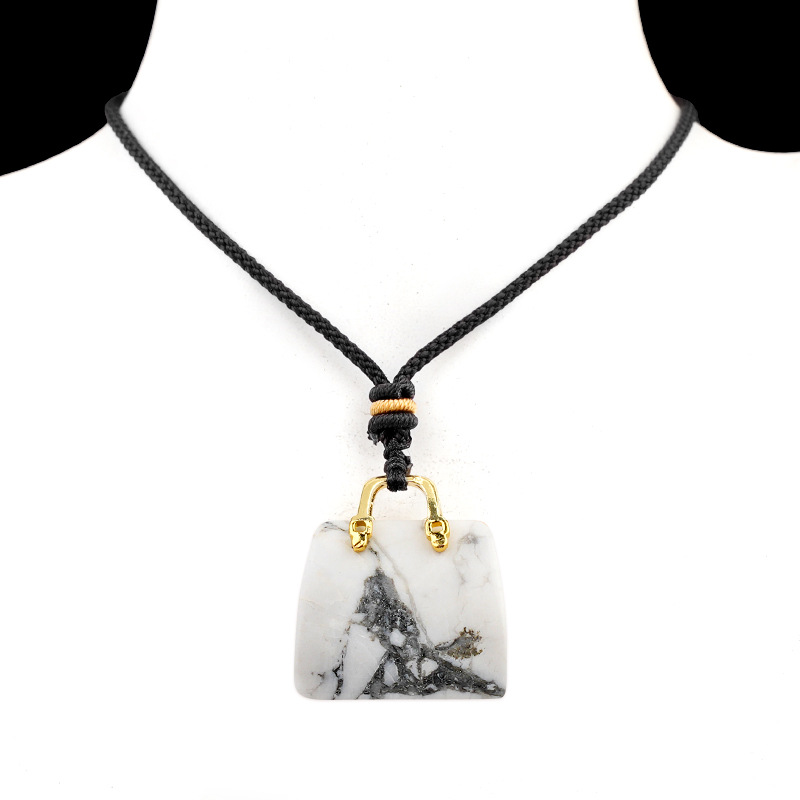 Natural Crystal Handbag Shape Pendant, Agate Stone Mini Bag Ornament Woven Rope Sweater Chain Accessory, Multi Material Decorative Pendant