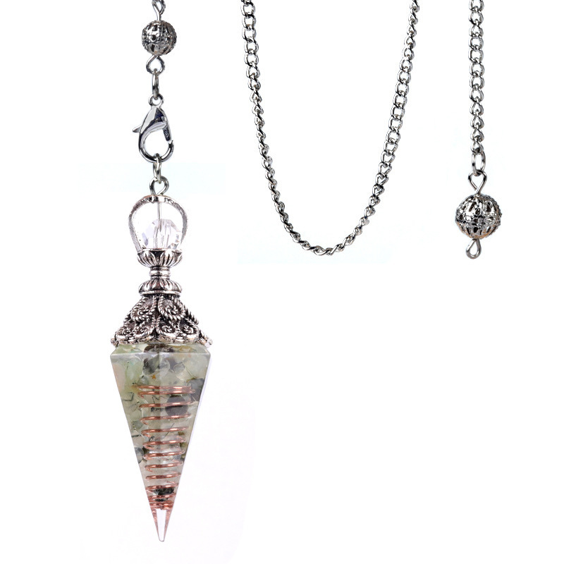 Resin Crystal Chip Pendulum Necklace Silver Chain Hexagonal Cone Stone Dowsing Pendant Jewelry Accessory 20260210