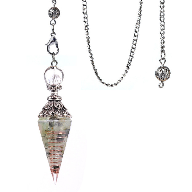 Resin Crystal Chip Pendulum Necklace Silver Chain Hexagonal Cone Stone Dowsing Pendant Jewelry Accessory 20260210