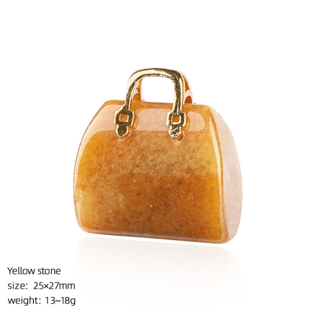 Natural Stone Mini Handbag Pendant, Agate Crystal Bag Charm for Necklace, DIY Decoration or Display Piece