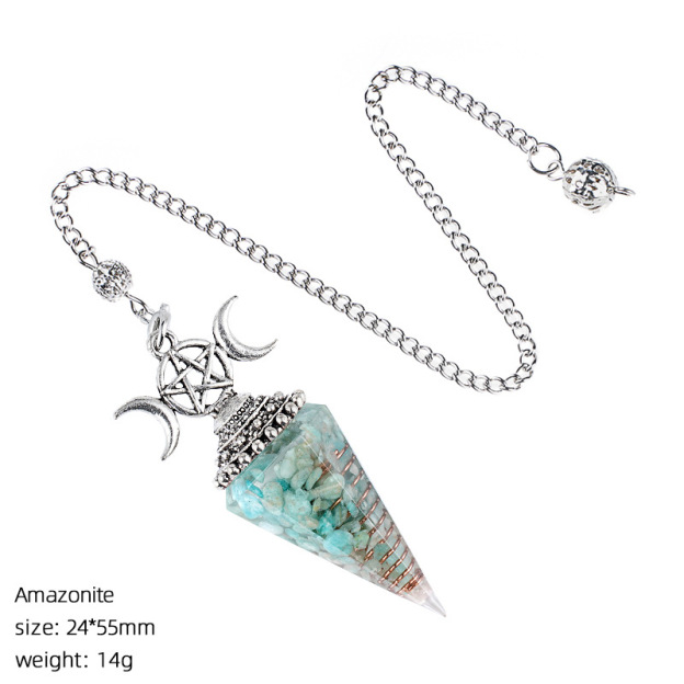 Natural Crystal Pendulum Pendant Vintage Triple Moon Divination Dowsing Pendulum Necklace Resin Chakra Meditation Jewelry