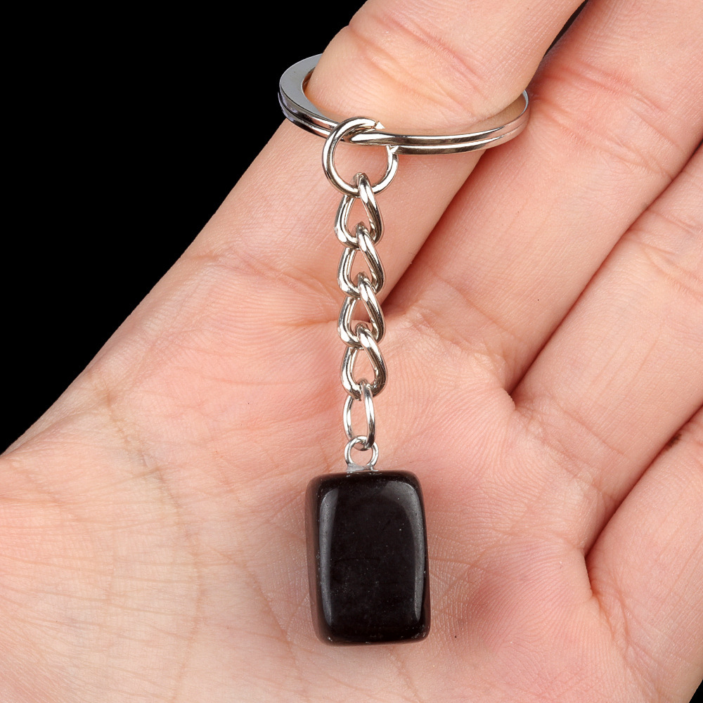 Natural Crystal Rectangle Keychain, Irregular Stone Block Key Ring Charm for DIY Accessories, Bag Decoration and Everyday Carry Gift