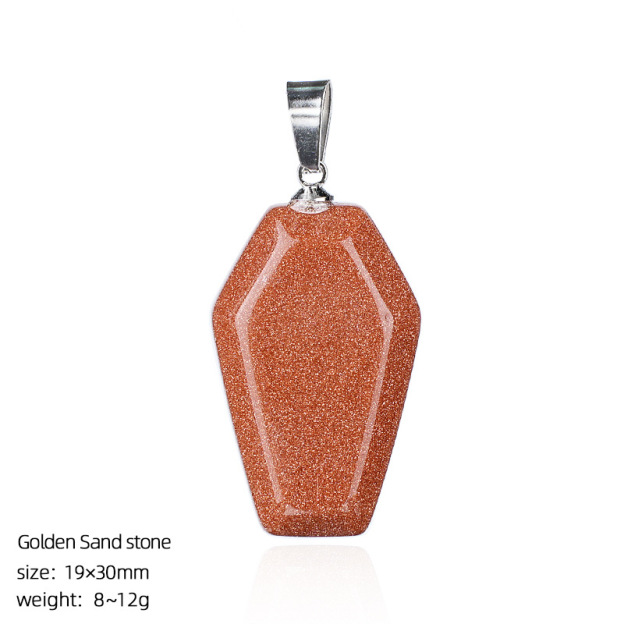 Natural Coffin-Shaped Crystal Pendant Necklace, Faceted Gemstone Coffin Charm, Gothic Style Stone Jewelry for Daily Wear or Seasonal Styling