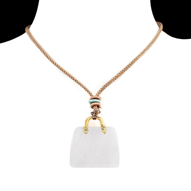 Natural Crystal Handbag Shape Pendant, Agate Stone Mini Bag Ornament Woven Rope Sweater Chain Accessory, Multi Material Decorative Pendant