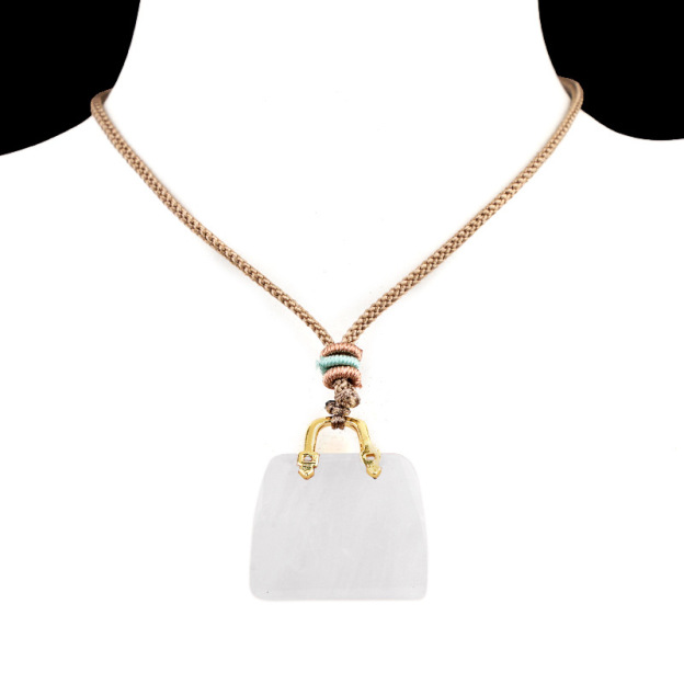 Natural Crystal Handbag Shape Pendant, Agate Stone Mini Bag Ornament Woven Rope Sweater Chain Accessory, Multi Material Decorative Pendant