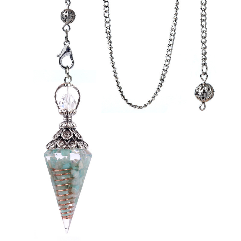 Resin Crystal Chip Pendulum Necklace Silver Chain Hexagonal Cone Stone Dowsing Pendant Jewelry Accessory 20260210