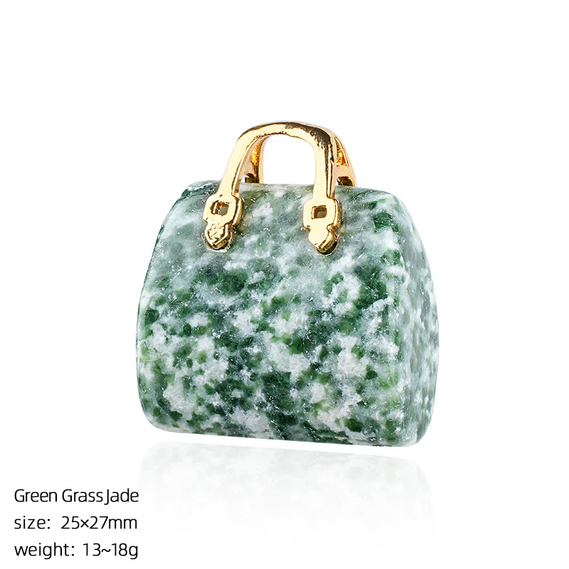 Natural Stone Mini Handbag Pendant, Agate Crystal Bag Charm for Necklace, DIY Decoration or Display Piece