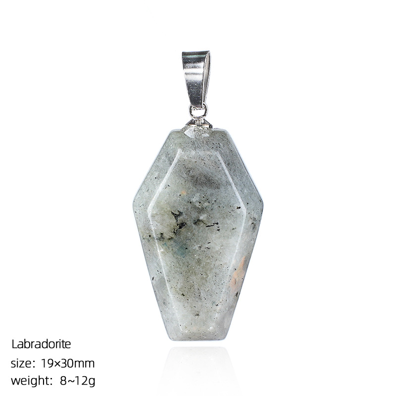 Natural Coffin-Shaped Crystal Pendant Necklace, Faceted Gemstone Coffin Charm, Gothic Style Stone Jewelry for Daily Wear or Seasonal Styling