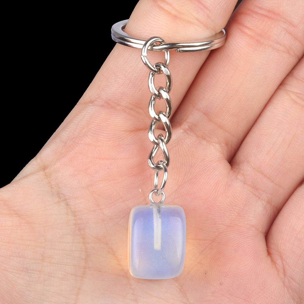 Natural Crystal Rectangle Keychain, Irregular Stone Block Key Ring Charm for DIY Accessories, Bag Decoration and Everyday Carry Gift