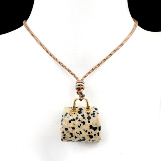 Natural Crystal Handbag Shape Pendant, Agate Stone Mini Bag Ornament Woven Rope Sweater Chain Accessory, Multi Material Decorative Pendant