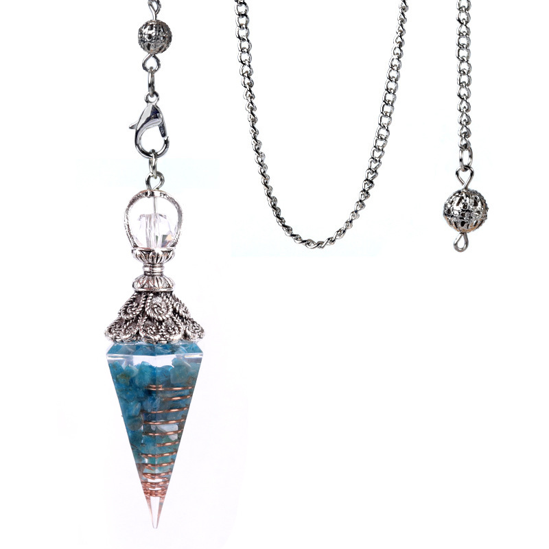 Resin Crystal Chip Pendulum Necklace Silver Chain Hexagonal Cone Stone Dowsing Pendant Jewelry Accessory 20260210