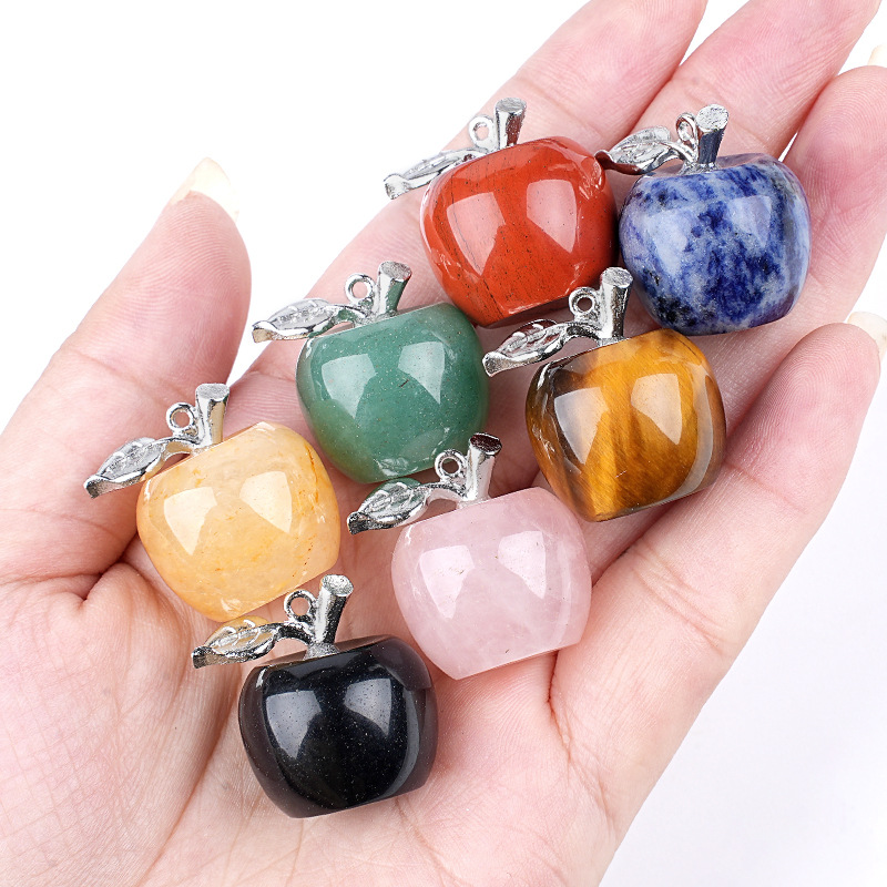 Crystal Fruit Pendant with Leaf, Multi-Color Stone Charm for DIY Necklace or Craft Projects