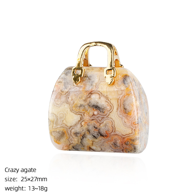 Natural Stone Mini Handbag Pendant, Agate Crystal Bag Charm for Necklace, DIY Decoration or Display Piece