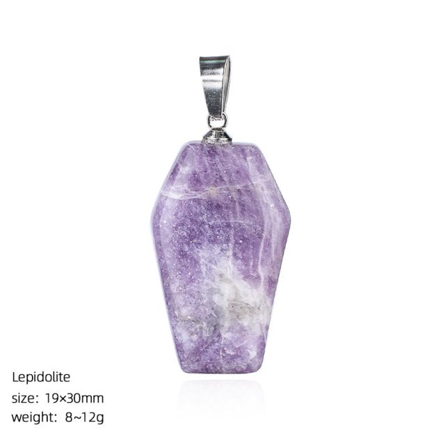 Natural Coffin-Shaped Crystal Pendant Necklace, Faceted Gemstone Coffin Charm, Gothic Style Stone Jewelry for Daily Wear or Seasonal Styling