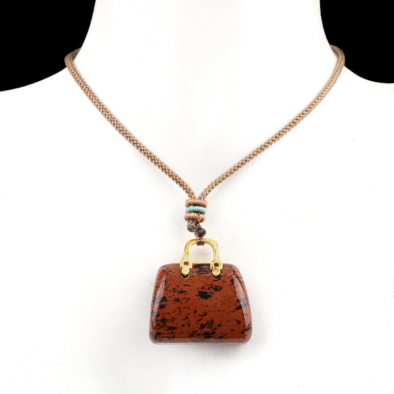 Natural Crystal Handbag Shape Pendant, Agate Stone Mini Bag Ornament Woven Rope Sweater Chain Accessory, Multi Material Decorative Pendant
