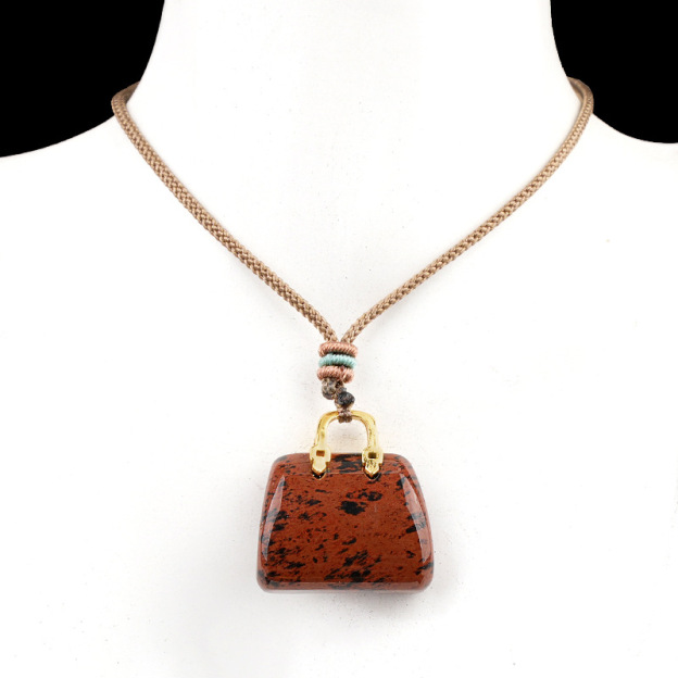 Natural Crystal Handbag Shape Pendant, Agate Stone Mini Bag Ornament Woven Rope Sweater Chain Accessory, Multi Material Decorative Pendant