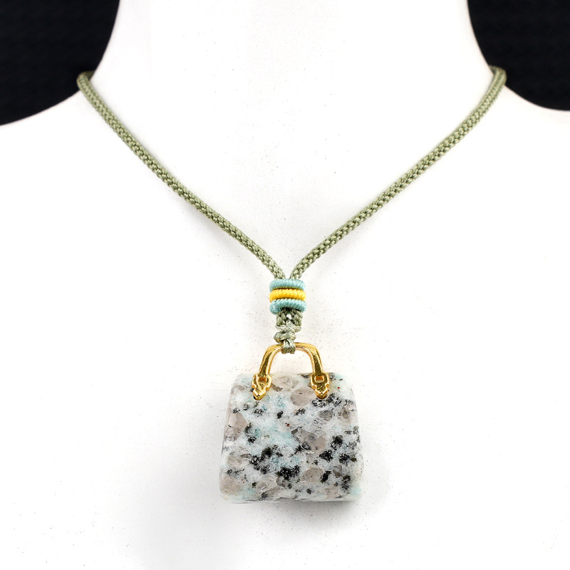 Natural Crystal Handbag Shape Pendant, Agate Stone Mini Bag Ornament Woven Rope Sweater Chain Accessory, Multi Material Decorative Pendant