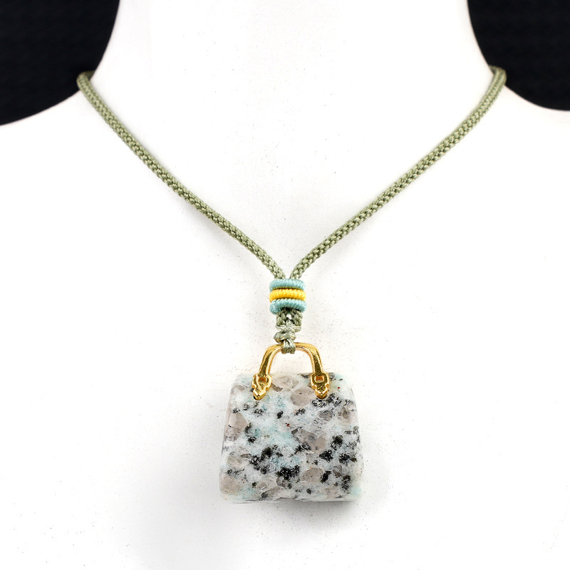 Natural Crystal Handbag Shape Pendant, Agate Stone Mini Bag Ornament Woven Rope Sweater Chain Accessory, Multi Material Decorative Pendant