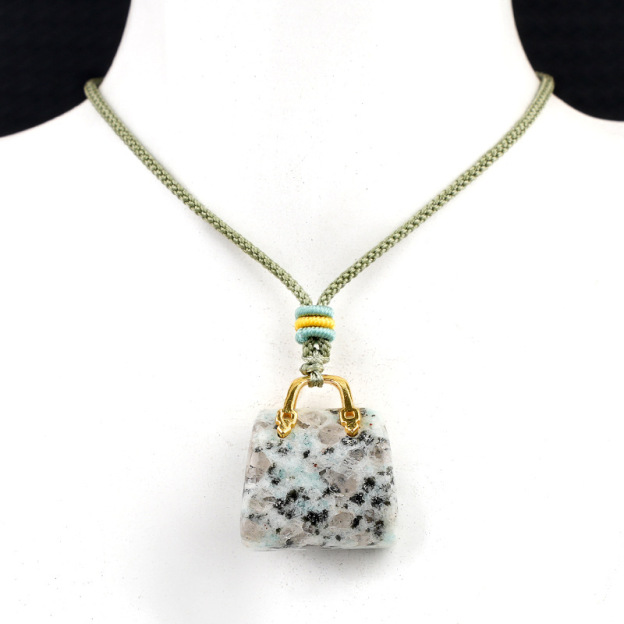 Natural Crystal Handbag Shape Pendant, Agate Stone Mini Bag Ornament Woven Rope Sweater Chain Accessory, Multi Material Decorative Pendant