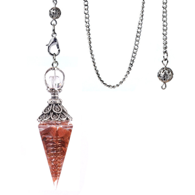 Resin Crystal Chip Pendulum Necklace Silver Chain Hexagonal Cone Stone Dowsing Pendant Jewelry Accessory 20260210