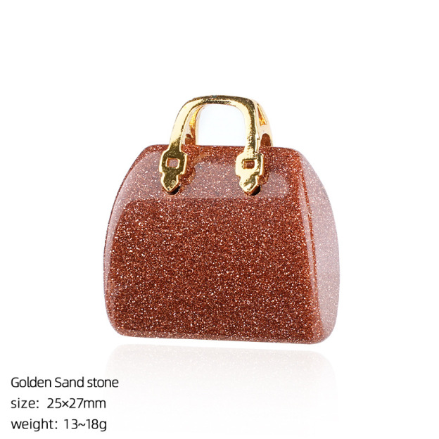 Natural Stone Mini Handbag Pendant, Agate Crystal Bag Charm for Necklace, DIY Decoration or Display Piece