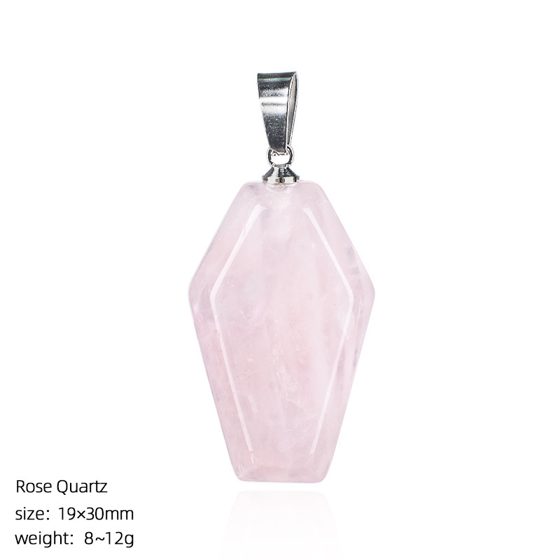 Natural Coffin-Shaped Crystal Pendant Necklace, Faceted Gemstone Coffin Charm, Gothic Style Stone Jewelry for Daily Wear or Seasonal Styling