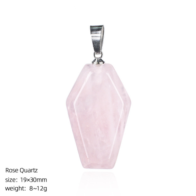 Natural Coffin-Shaped Crystal Pendant Necklace, Faceted Gemstone Coffin Charm, Gothic Style Stone Jewelry for Daily Wear or Seasonal Styling