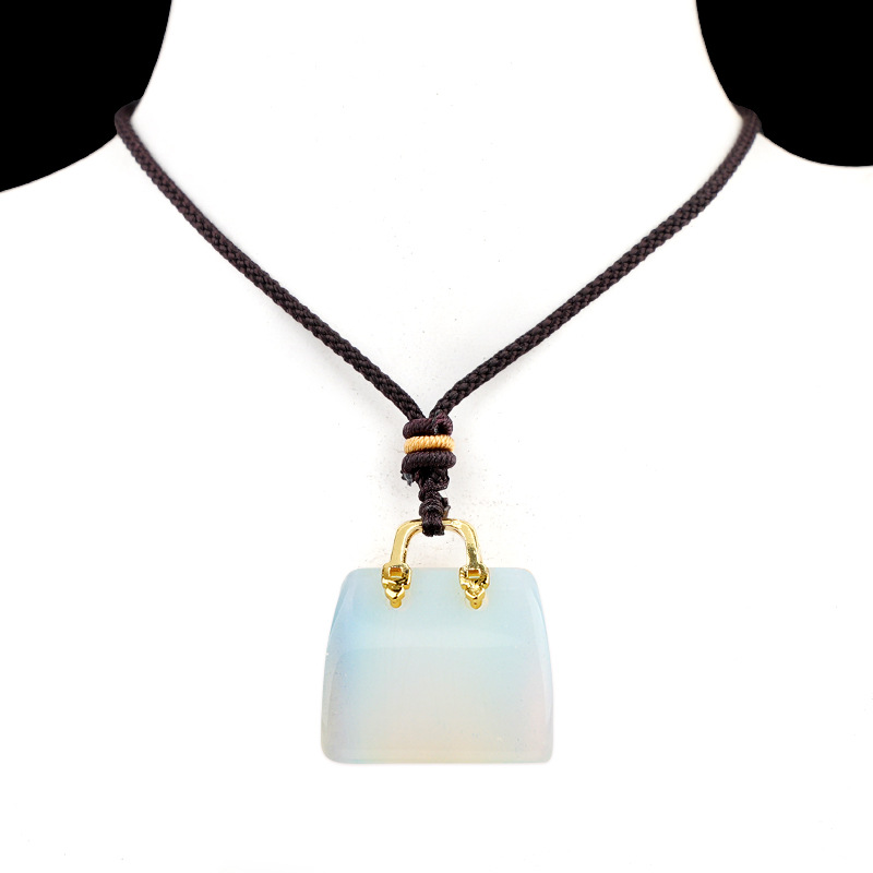 Natural Crystal Handbag Shape Pendant, Agate Stone Mini Bag Ornament Woven Rope Sweater Chain Accessory, Multi Material Decorative Pendant