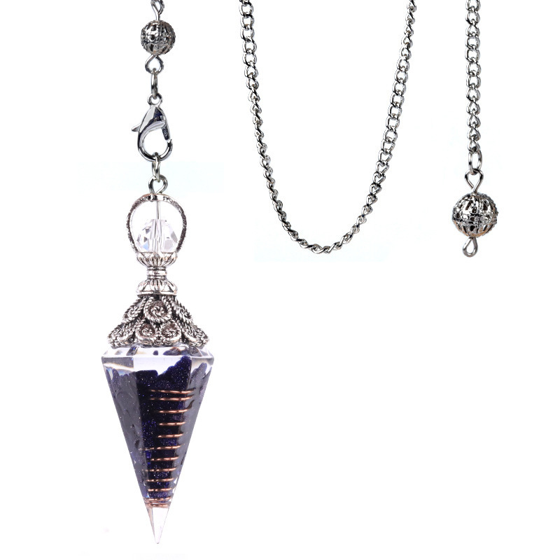 Resin Crystal Chip Pendulum Necklace Silver Chain Hexagonal Cone Stone Dowsing Pendant Jewelry Accessory 20260210