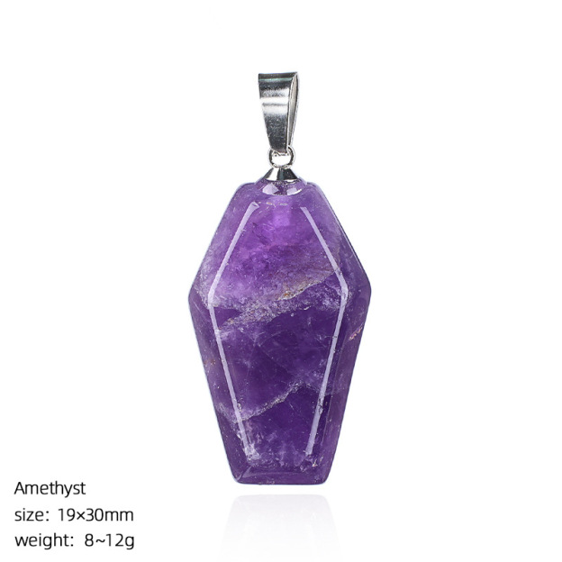 Natural Coffin-Shaped Crystal Pendant Necklace, Faceted Gemstone Coffin Charm, Gothic Style Stone Jewelry for Daily Wear or Seasonal Styling