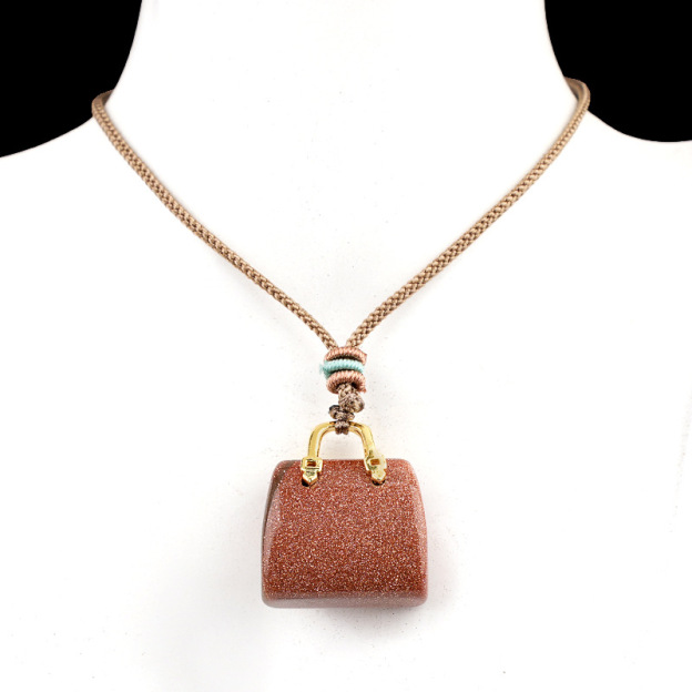 Natural Crystal Handbag Shape Pendant, Agate Stone Mini Bag Ornament Woven Rope Sweater Chain Accessory, Multi Material Decorative Pendant
