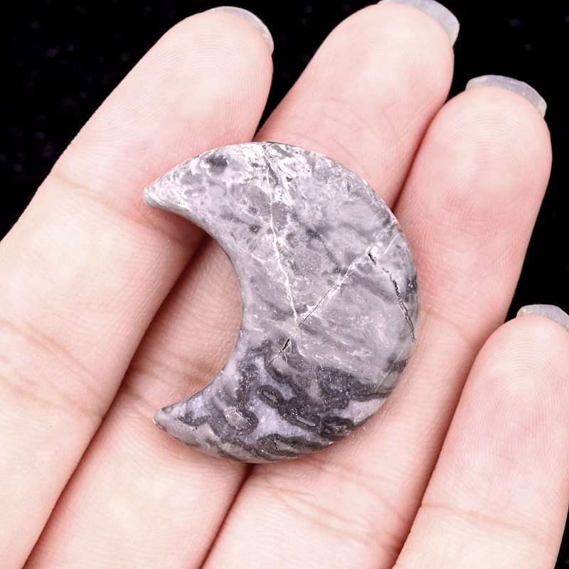 Natural Crystal Moon Charm, Crescent Stone Carving No Hole Pendant for DIY Jewelry Making, Decorative Crafts and Handmade Accessory Projects