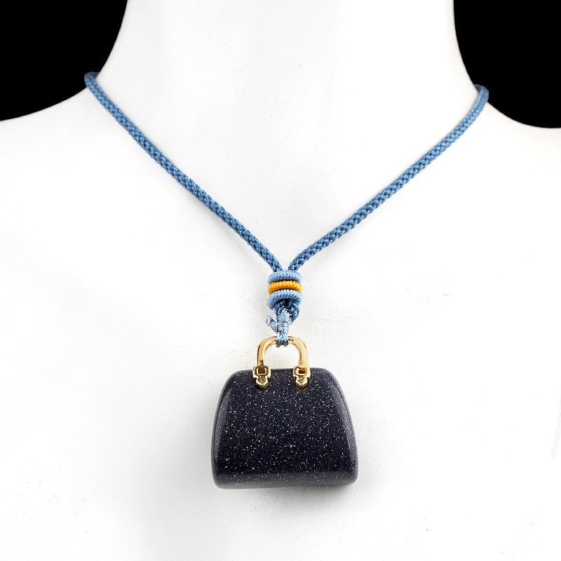 Natural Crystal Handbag Shape Pendant, Agate Stone Mini Bag Ornament Woven Rope Sweater Chain Accessory, Multi Material Decorative Pendant
