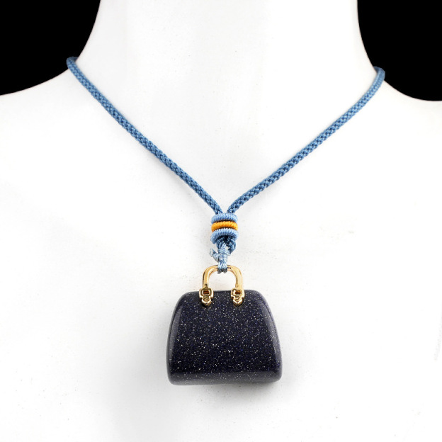 Natural Crystal Handbag Shape Pendant, Agate Stone Mini Bag Ornament Woven Rope Sweater Chain Accessory, Multi Material Decorative Pendant