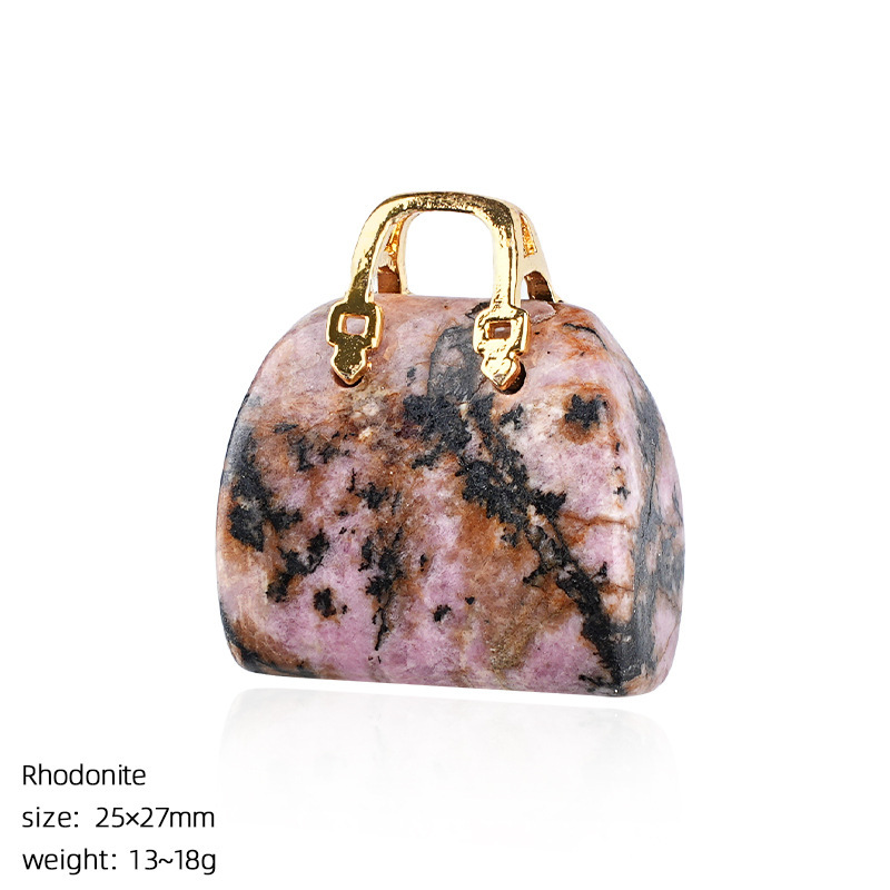 Natural Stone Mini Handbag Pendant, Agate Crystal Bag Charm for Necklace, DIY Decoration or Display Piece