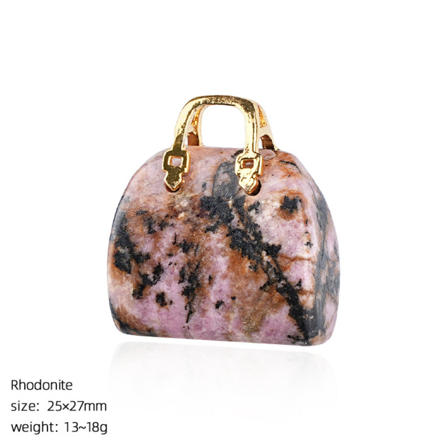 Natural Stone Mini Handbag Pendant, Agate Crystal Bag Charm for Necklace, DIY Decoration or Display Piece