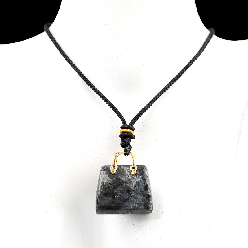 Natural Crystal Handbag Shape Pendant, Agate Stone Mini Bag Ornament Woven Rope Sweater Chain Accessory, Multi Material Decorative Pendant