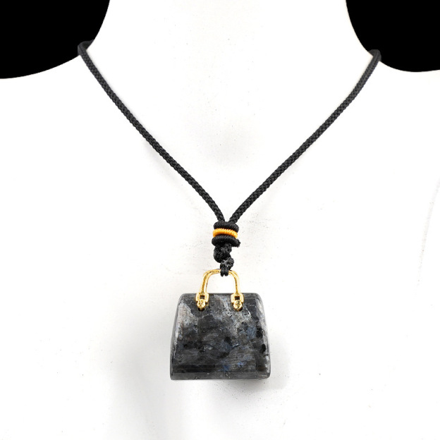 Natural Crystal Handbag Shape Pendant, Agate Stone Mini Bag Ornament Woven Rope Sweater Chain Accessory, Multi Material Decorative Pendant