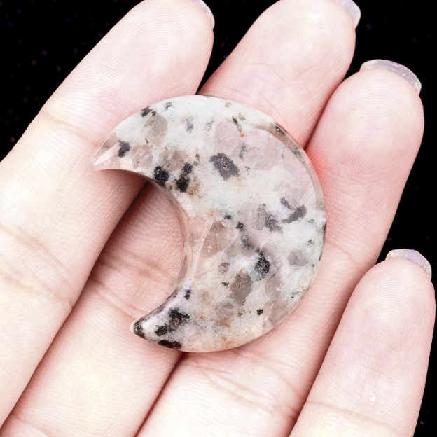 Natural Crystal Moon Charm, Crescent Stone Carving No Hole Pendant for DIY Jewelry Making, Decorative Crafts and Handmade Accessory Projects