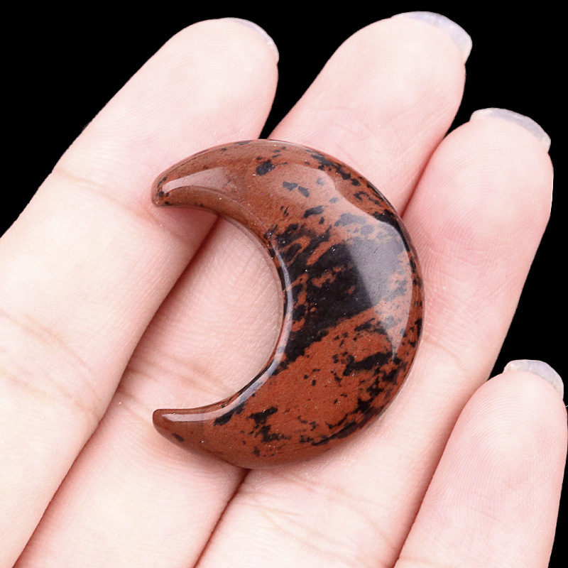 Natural Crystal Moon Charm, Crescent Stone Carving No Hole Pendant for DIY Jewelry Making, Decorative Crafts and Handmade Accessory Projects