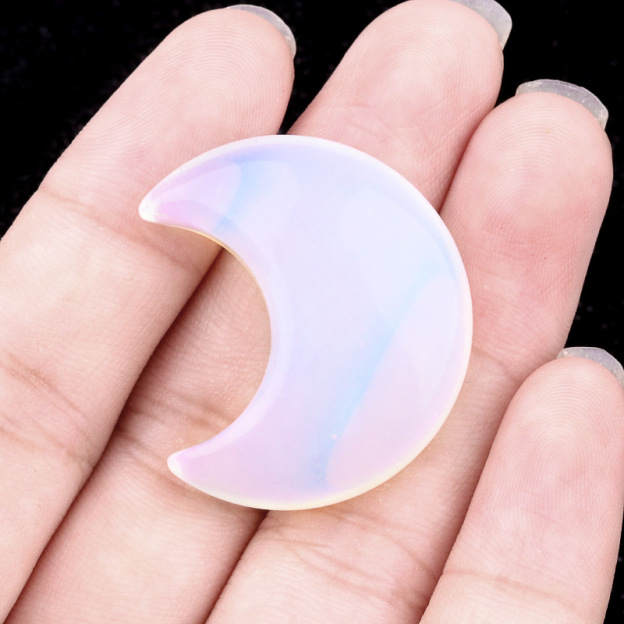 Natural Crystal Moon Charm, Crescent Stone Carving No Hole Pendant for DIY Jewelry Making, Decorative Crafts and Handmade Accessory Projects